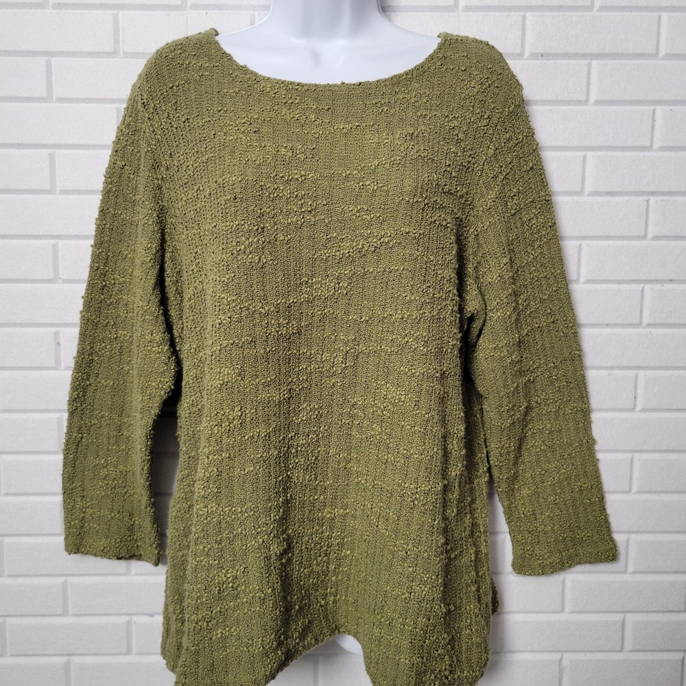 Vintage 1990s Cut Loose Tunic Top L Moss Green Hand Dyed Lagenlook Cotton Blend